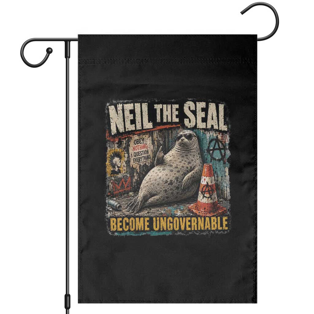 Edgy Neil the Seal Become Ungovernable Graffiti Graphic Garden Flag Sarcastic Rebel Viral Chaotic Elephant Seal Sunglasses Meme TS02 Black Print Your Wear
