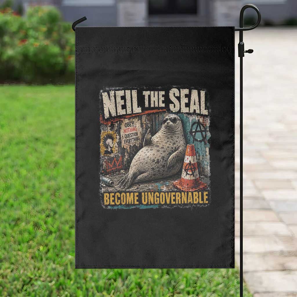 Edgy Neil the Seal Become Ungovernable Graffiti Graphic Garden Flag Sarcastic Rebel Viral Chaotic Elephant Seal Sunglasses Meme TS02 Print Your Wear
