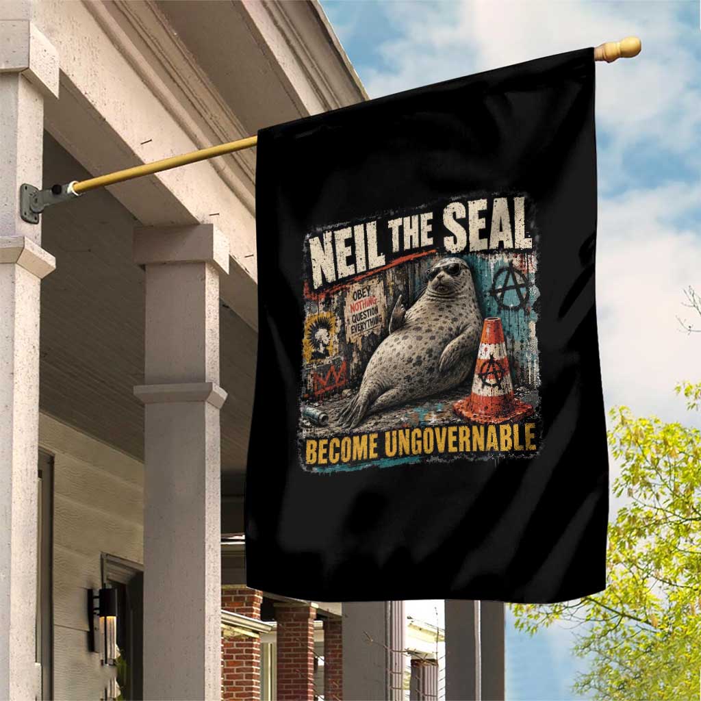 Edgy Neil the Seal Become Ungovernable Graffiti Graphic Garden Flag Sarcastic Rebel Viral Chaotic Elephant Seal Sunglasses Meme TS02 Print Your Wear