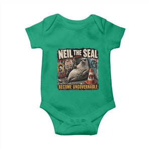Edgy Neil the Seal Become Ungovernable Graffiti Graphic Baby Onesie Sarcastic Rebel Viral Chaotic Elephant Seal Sunglasses Meme TS02 Irish Green Print Your Wear