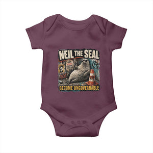 Edgy Neil the Seal Become Ungovernable Graffiti Graphic Baby Onesie Sarcastic Rebel Viral Chaotic Elephant Seal Sunglasses Meme TS02 Maroon Print Your Wear