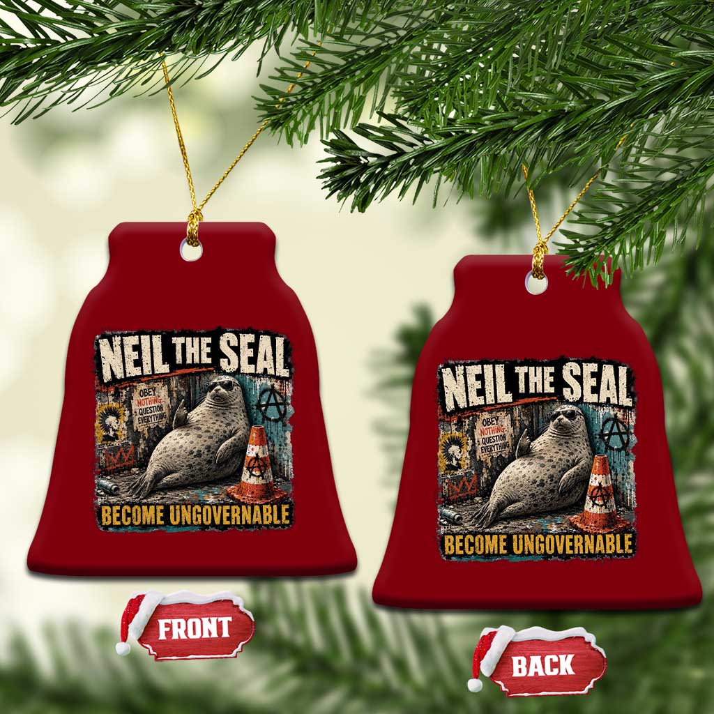 Edgy Neil the Seal Become Ungovernable Graffiti Graphic Ceramic Ornament Sarcastic Rebel Viral Chaotic Elephant Seal Sunglasses Meme TS02 Print Your Wear
