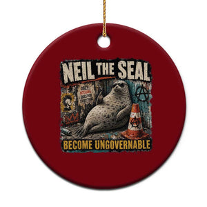 Edgy Neil the Seal Become Ungovernable Graffiti Graphic Ceramic Ornament Sarcastic Rebel Viral Chaotic Elephant Seal Sunglasses Meme TS02 1pc Red Print Your Wear