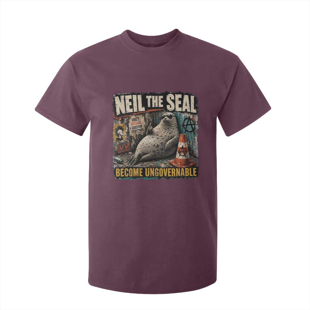 Edgy Neil the Seal Become Ungovernable Graffiti Graphic T Shirt For Kid Sarcastic Rebel Viral Chaotic Elephant Seal Sunglasses Meme TS02 Maroon Print Your Wear