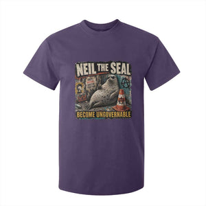 Edgy Neil the Seal Become Ungovernable Graffiti Graphic T Shirt For Kid Sarcastic Rebel Viral Chaotic Elephant Seal Sunglasses Meme TS02 Purple Print Your Wear