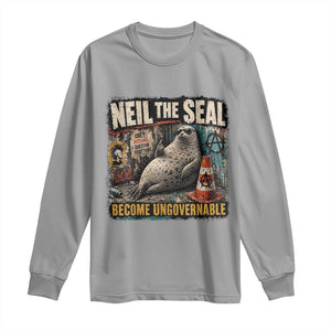 Edgy Neil the Seal Become Ungovernable Graffiti Graphic Long Sleeve Shirt Sarcastic Rebel Viral Chaotic Elephant Seal Sunglasses Meme TS02 Sport Gray Print Your Wear