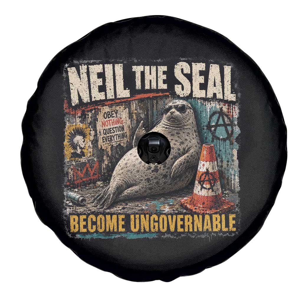 Edgy Neil the Seal Become Ungovernable Graffiti Graphic Spare Tire Cover Sarcastic Rebel Viral Chaotic Elephant Seal Sunglasses Meme TS02 Print Your Wear
