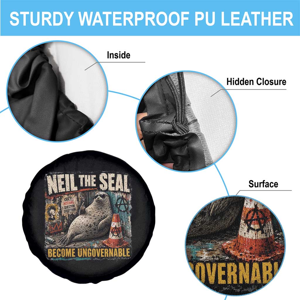 Edgy Neil the Seal Become Ungovernable Graffiti Graphic Spare Tire Cover Sarcastic Rebel Viral Chaotic Elephant Seal Sunglasses Meme TS02 Print Your Wear