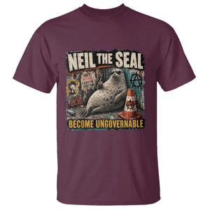Edgy Neil the Seal Become Ungovernable Graffiti Graphic T Shirt Sarcastic Rebel Viral Chaotic Elephant Seal Sunglasses Meme TS02 Maroon Print Your Wear