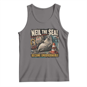 Edgy Neil the Seal Become Ungovernable Graffiti Graphic Tank Top Sarcastic Rebel Viral Chaotic Elephant Seal Sunglasses Meme TS02 Deep Heather Print Your Wear