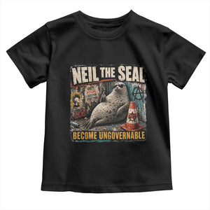 Edgy Neil the Seal Become Ungovernable Graffiti Graphic Toddler T Shirt Sarcastic Rebel Viral Chaotic Elephant Seal Sunglasses Meme TS02 Black Print Your Wear