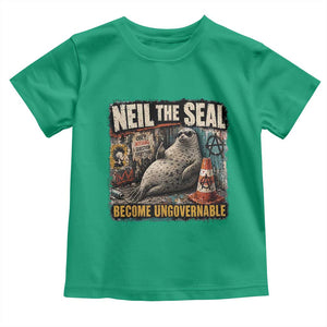 Edgy Neil the Seal Become Ungovernable Graffiti Graphic Toddler T Shirt Sarcastic Rebel Viral Chaotic Elephant Seal Sunglasses Meme TS02 Irish Green Print Your Wear