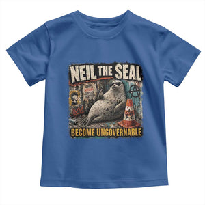 Edgy Neil the Seal Become Ungovernable Graffiti Graphic Toddler T Shirt Sarcastic Rebel Viral Chaotic Elephant Seal Sunglasses Meme TS02 Royal Blue Print Your Wear