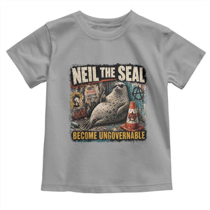 Edgy Neil the Seal Become Ungovernable Graffiti Graphic Toddler T Shirt Sarcastic Rebel Viral Chaotic Elephant Seal Sunglasses Meme TS02 Sport Gray Print Your Wear