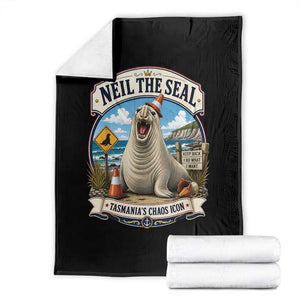Retro Neil the Seal Tasmanias Chaos Icon Throw Blanket Funny Roaring Elephant Seal Traffic Cone Meme TS02 Black Print Your Wear