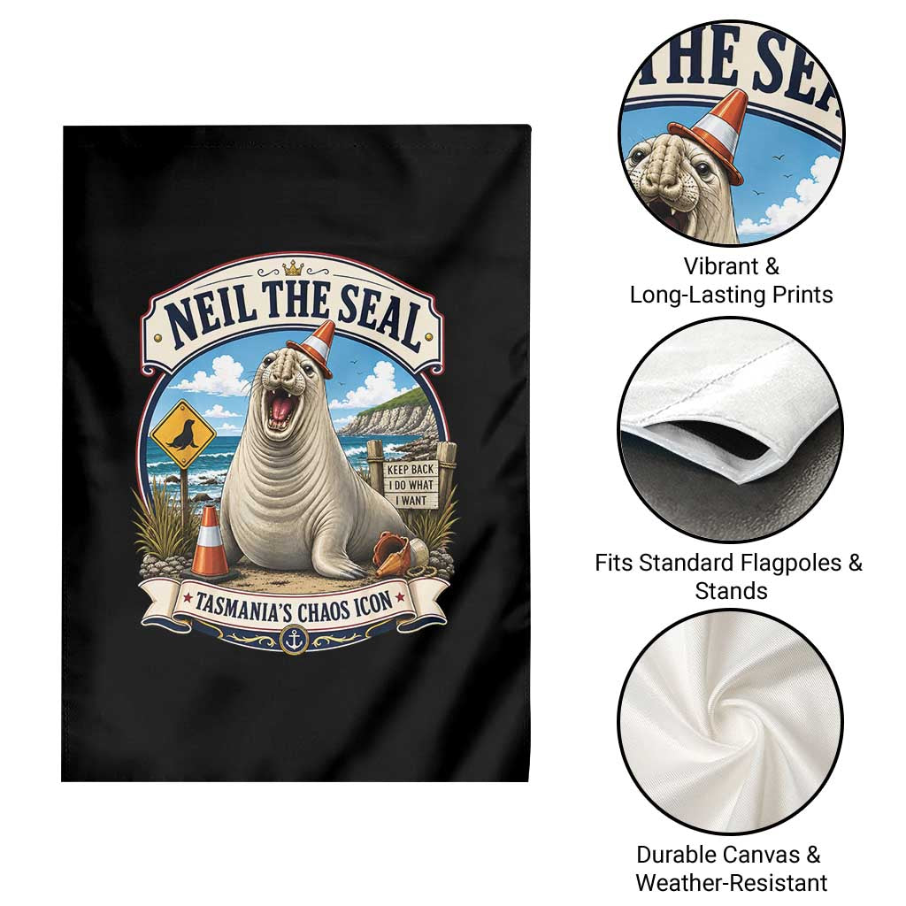 Retro Neil the Seal Tasmanias Chaos Icon Garden Flag Funny Roaring Elephant Seal Traffic Cone Meme TS02 Print Your Wear