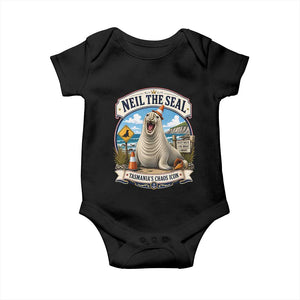 Retro Neil the Seal Tasmanias Chaos Icon Baby Onesie Funny Roaring Elephant Seal Traffic Cone Meme