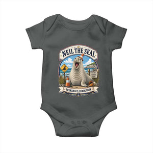 Retro Neil the Seal Tasmanias Chaos Icon Baby Onesie Funny Roaring Elephant Seal Traffic Cone Meme