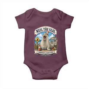 Retro Neil the Seal Tasmanias Chaos Icon Baby Onesie Funny Roaring Elephant Seal Traffic Cone Meme