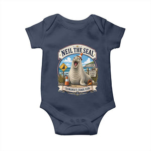 Retro Neil the Seal Tasmanias Chaos Icon Baby Onesie Funny Roaring Elephant Seal Traffic Cone Meme