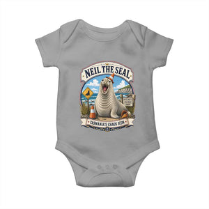 Retro Neil the Seal Tasmanias Chaos Icon Baby Onesie Funny Roaring Elephant Seal Traffic Cone Meme