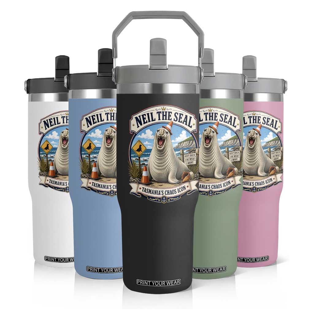 Retro Neil the Seal Tasmanias Chaos Icon Flip Straw Tumbler Funny Roaring Elephant Seal Traffic Cone Meme TS02 Print Your Wear