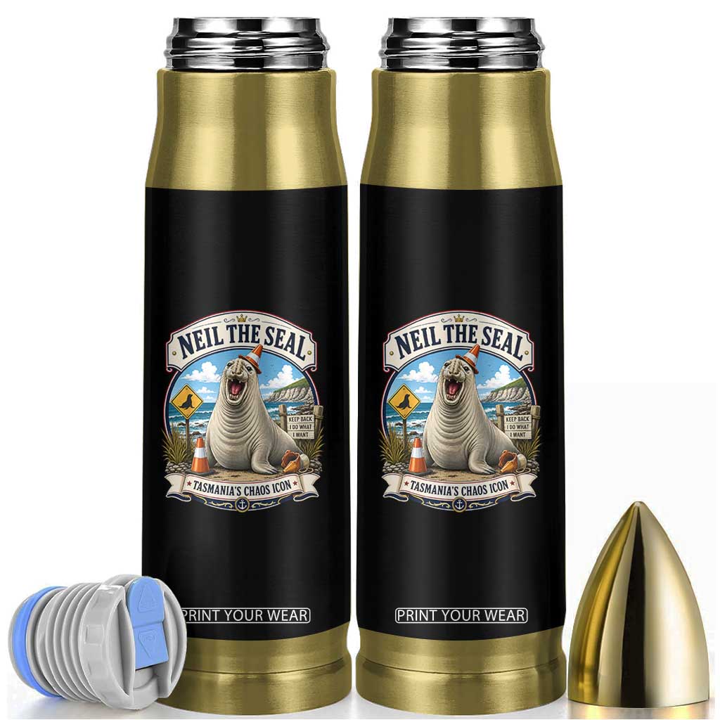 Retro Neil the Seal Tasmanias Chaos Icon Bullet Tumbler Funny Roaring Elephant Seal Traffic Cone Meme TS02 Black Print Your Wear