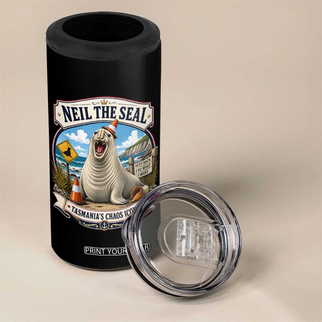Retro Neil the Seal Tasmanias Chaos Icon 4 in 1 Can Cooler Tumbler Funny Roaring Elephant Seal Traffic Cone Meme TS02 Print Your Wear