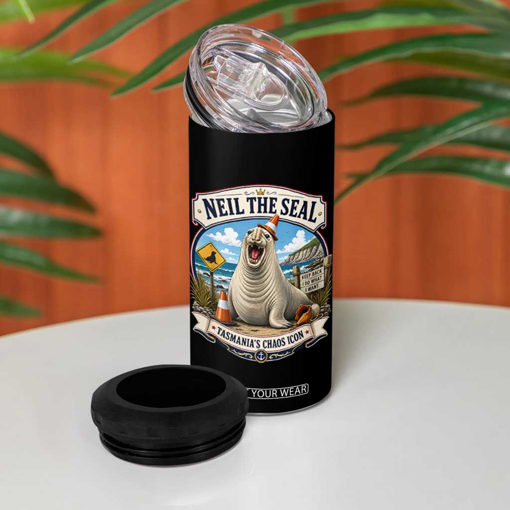 Retro Neil the Seal Tasmanias Chaos Icon 4 in 1 Can Cooler Tumbler Funny Roaring Elephant Seal Traffic Cone Meme TS02 Print Your Wear