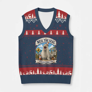 Retro Neil the Seal Tasmanias Chaos Icon V-Neck Knit Sweater Vest Funny Roaring Elephant Seal Traffic Cone Meme