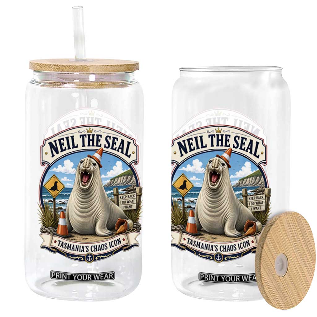 Retro Neil the Seal Tasmanias Chaos Icon Glass Can Funny Roaring Elephant Seal Traffic Cone Meme TS02 Print Your Wear