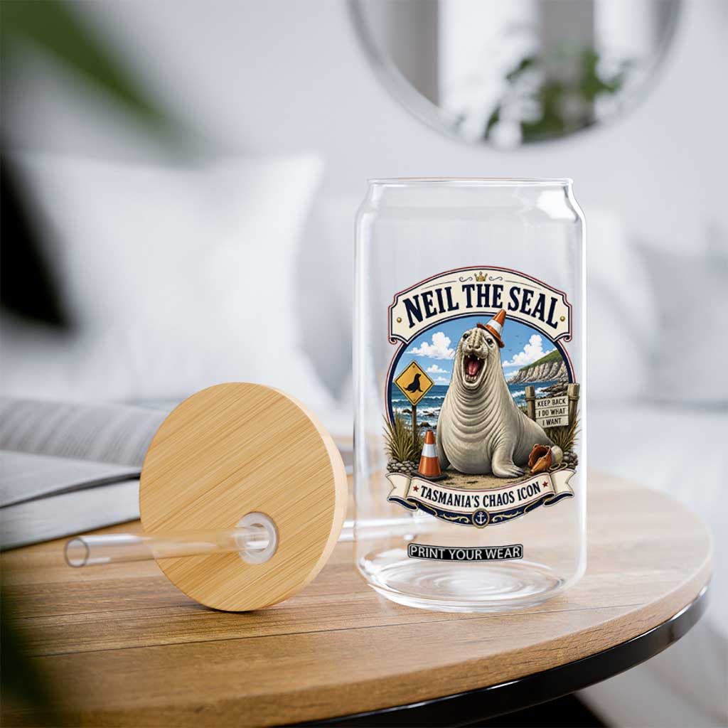 Retro Neil the Seal Tasmanias Chaos Icon Glass Can Funny Roaring Elephant Seal Traffic Cone Meme TS02 Print Your Wear