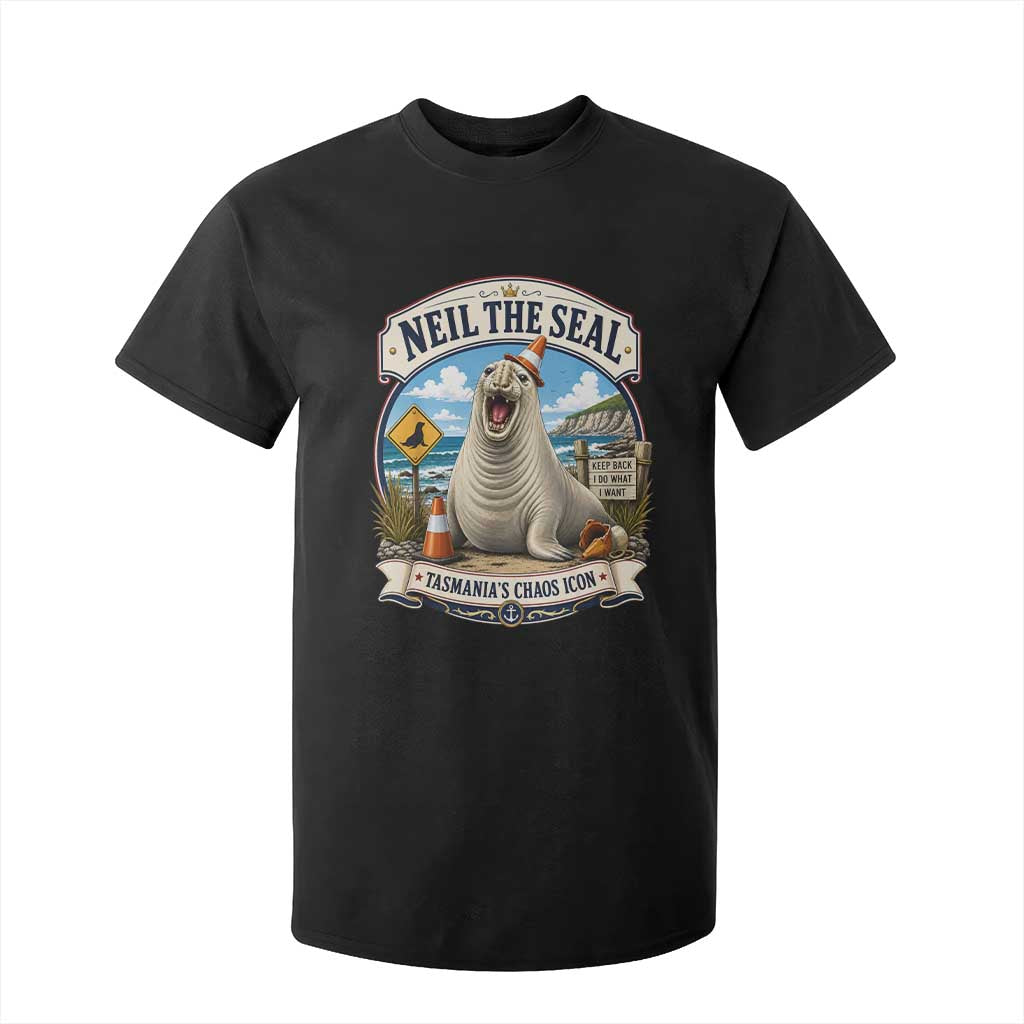 Retro Neil the Seal Tasmanias Chaos Icon T Shirt For Kid Funny Roaring Elephant Seal Traffic Cone Meme