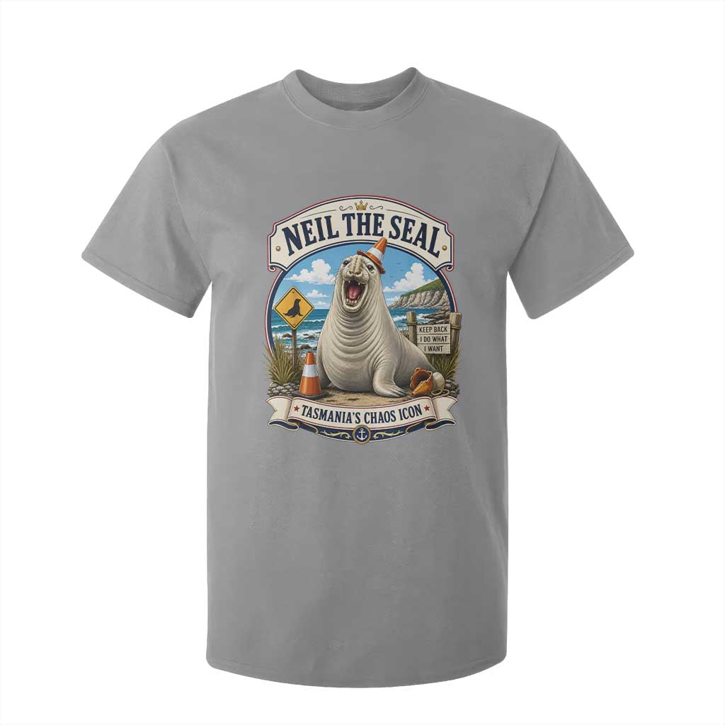 Retro Neil the Seal Tasmanias Chaos Icon T Shirt For Kid Funny Roaring Elephant Seal Traffic Cone Meme