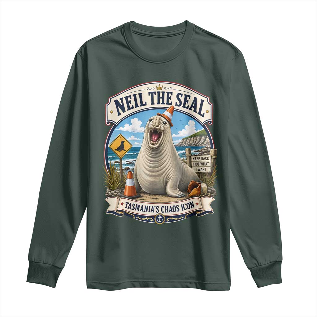 Retro Neil the Seal Tasmanias Chaos Icon Long Sleeve Shirt Funny Roaring Elephant Seal Traffic Cone Meme
