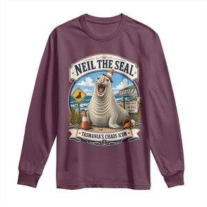 Retro Neil the Seal Tasmanias Chaos Icon Long Sleeve Shirt Funny Roaring Elephant Seal Traffic Cone Meme