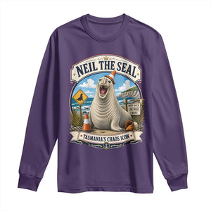 Retro Neil the Seal Tasmanias Chaos Icon Long Sleeve Shirt Funny Roaring Elephant Seal Traffic Cone Meme
