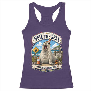 Retro Neil the Seal Tasmanias Chaos Icon Racerback Tank Top Funny Roaring Elephant Seal Traffic Cone Meme