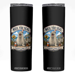 Retro Neil the Seal Tasmanias Chaos Icon Skinny Tumbler Funny Roaring Elephant Seal Traffic Cone Meme TS02 Black Print Your Wear