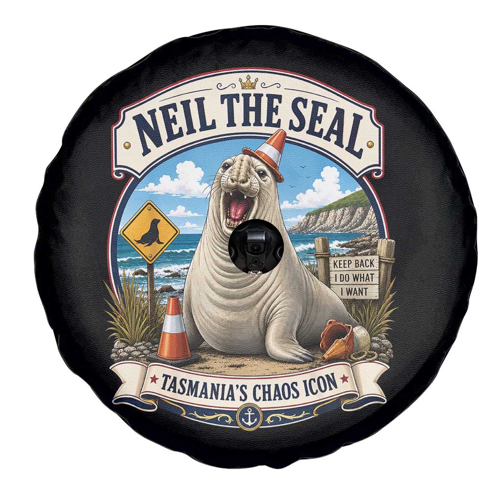 Retro Neil the Seal Tasmanias Chaos Icon Spare Tire Cover Funny Roaring Elephant Seal Traffic Cone Meme TS02 Print Your Wear