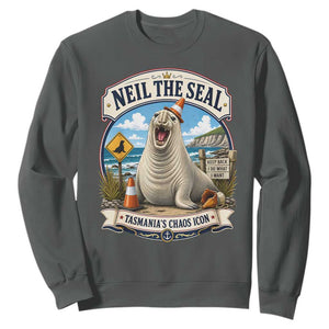 Retro Neil the Seal Tasmanias Chaos Icon Sweatshirt Funny Roaring Elephant Seal Traffic Cone Meme