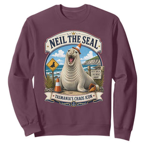Retro Neil the Seal Tasmanias Chaos Icon Sweatshirt Funny Roaring Elephant Seal Traffic Cone Meme