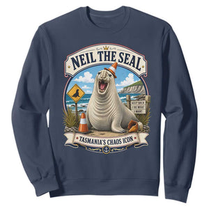 Retro Neil the Seal Tasmanias Chaos Icon Sweatshirt Funny Roaring Elephant Seal Traffic Cone Meme