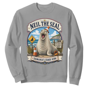 Retro Neil the Seal Tasmanias Chaos Icon Sweatshirt Funny Roaring Elephant Seal Traffic Cone Meme
