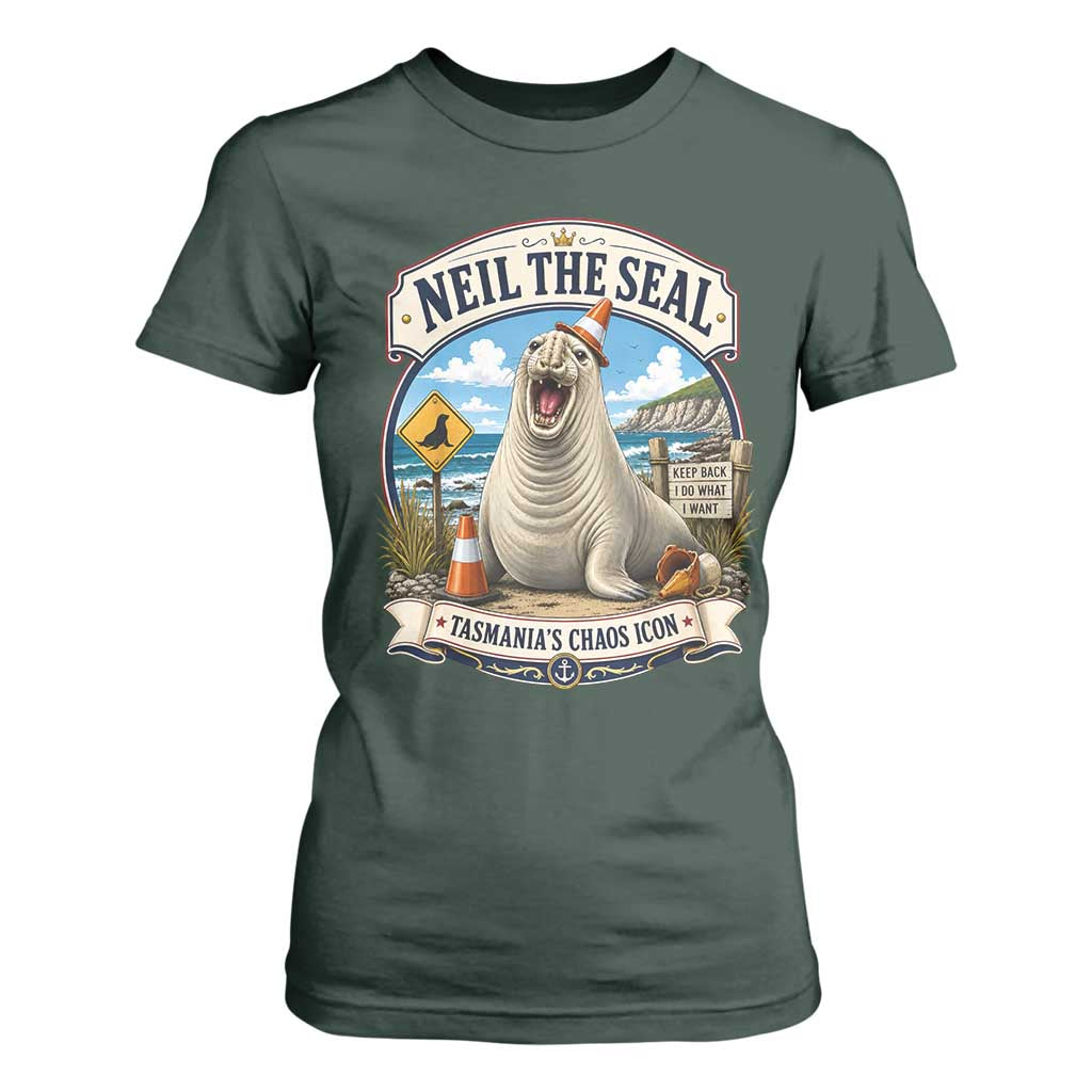 Retro Neil the Seal Tasmanias Chaos Icon T Shirt For Women Funny Roaring Elephant Seal Traffic Cone Meme