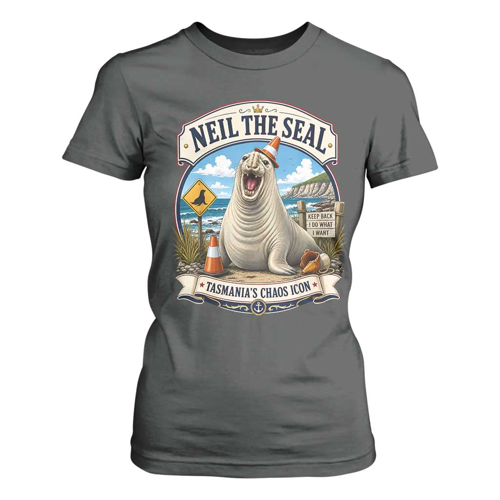 Retro Neil the Seal Tasmanias Chaos Icon T Shirt For Women Funny Roaring Elephant Seal Traffic Cone Meme