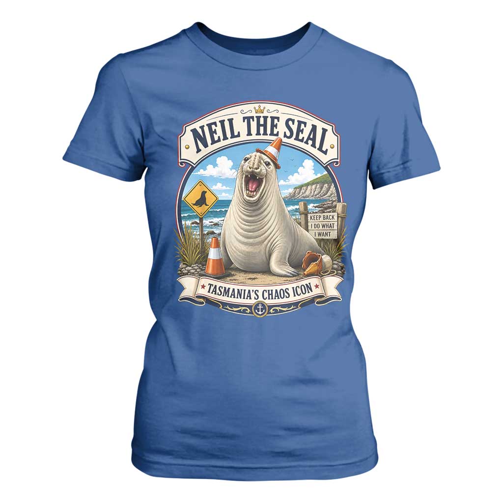 Retro Neil the Seal Tasmanias Chaos Icon T Shirt For Women Funny Roaring Elephant Seal Traffic Cone Meme