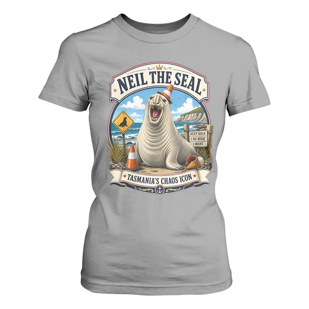 Retro Neil the Seal Tasmanias Chaos Icon T Shirt For Women Funny Roaring Elephant Seal Traffic Cone Meme