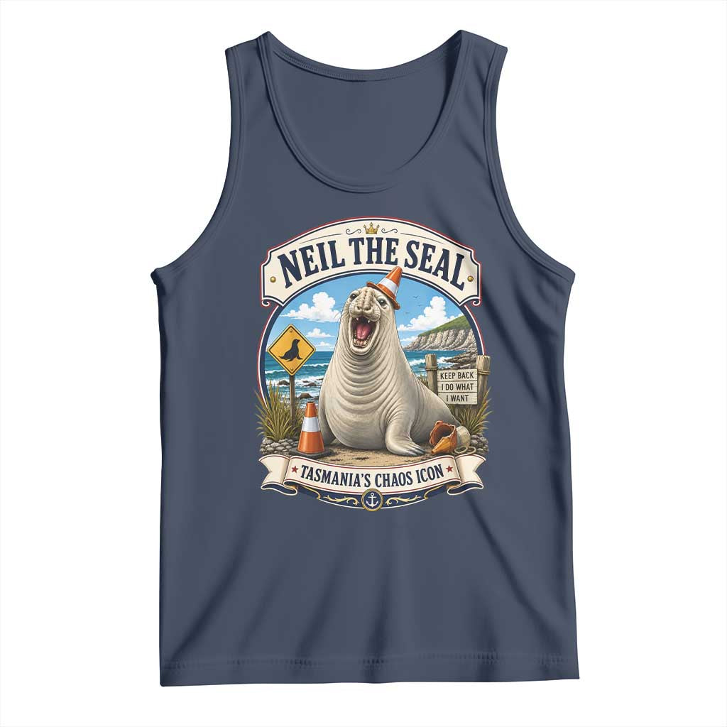 Retro Neil the Seal Tasmanias Chaos Icon Tank Top Funny Roaring Elephant Seal Traffic Cone Meme