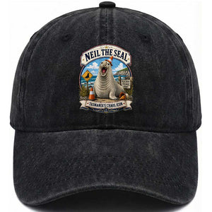 Retro Neil the Seal Tasmanias Chaos Icon Washed Cotton Baseball Cap Funny Roaring Elephant Seal Traffic Cone Meme